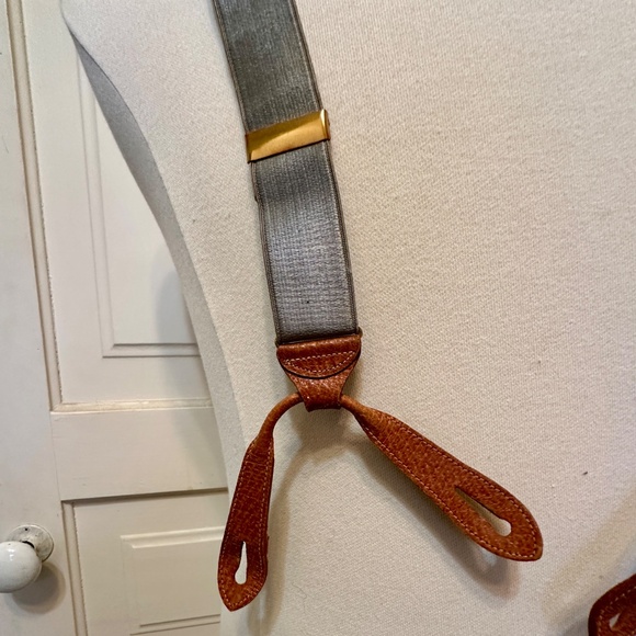 Vintage Button Suspenders Hickok Grey Leather Ends Adjustable - Picture 2 of 16